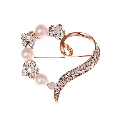 Red Love Heart Brooch Pin Double Holloe Heart Lapel Pin Women Girls Suit Dress Cardigan Safty Pin Crystal Heart Broach Gift for Valentine