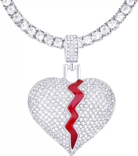 Remedy Broken Heart Iced Pendant 24" Tennis Chain THC 16875 S