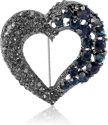 Rhinestone Heart Brooch Pin Black Red Crystal Brooch Lapel Pin Hollow Heart Lip Brooch Sparkling Double Hearts Pin Clothes Hat Bag Dress Clothing Jewelry for Women