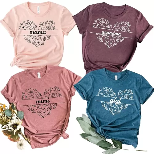 RIVER BOUTIQUE CUSTOM TEXT Heart Line Shirt, Double Heart Shirt, Your Name Heart Line Shirt, Custom Grandma Shirt, Personalized Mom Shirt, Customized Heart