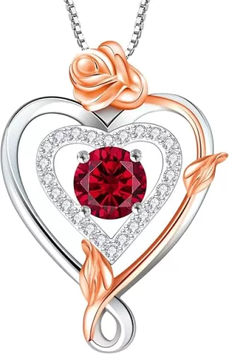 RIVIKO Infinity Heart Symbol Rose Birthstone Necklace for Women, 925 Sterling Silver Heart Pendant Necklaces, Anniversary Jewelry Birthday Mothers Day Gifts for Mom Her Wife Women Girlfriend