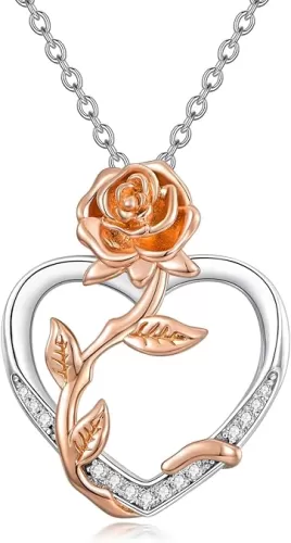 RJZ Diamond Rose Heart Necklace for Women S925 Sterling Silver Lab Grown Diamond Necklace Anniversary Birthday Mother's Day Gifts for Women Mom Sister