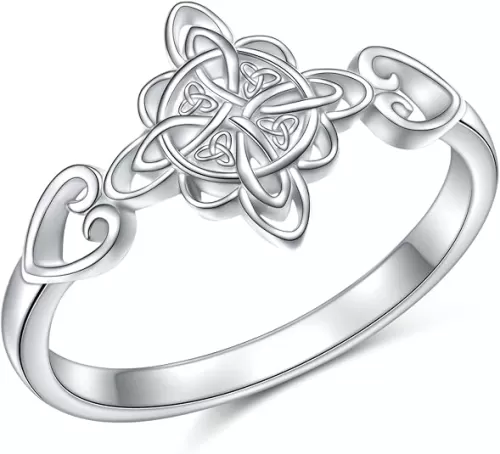 S925 Sterling Silver Ring Celtic Knot Heart Cross Eternity Band Stackable Witches Knot Ring Irish Pagan Wiccan Jewelry for Women