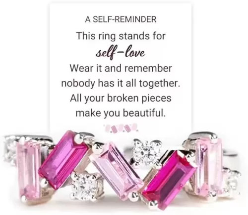 Self Love Ring for Women Beautifully Broken Ring Nobody Has It All Together Band Ring Irregular Pink Crystal Rings Jewelry for Friends