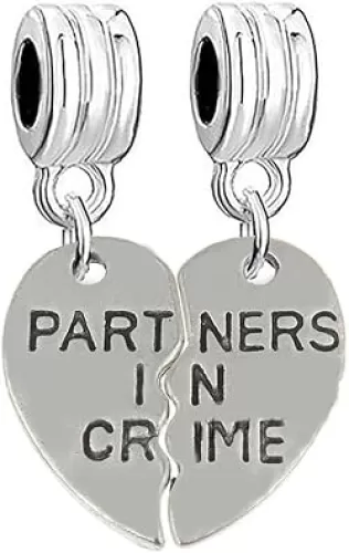 Sexy Sparkles 2pc Partners in Crime Broken Heart Charm Bead for European Snake Chain Charm Bracelet