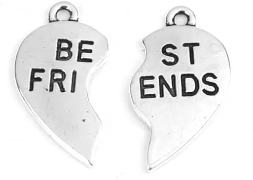 Silver Alloy 10Set(20PC) Best Friends Charms Broken Heart Message Pendants for DIY Necklace Bracelet Jewelry Making Accessories, 23mm x13mm(7/8" x 4/8")