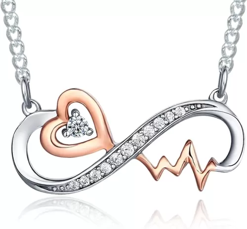 Sterling Silver Infinity Heartbeat Forever Love Heart Romantic Jewelry for Her – Necklace, Earrings, Bracelet & Ring Set – Nurse Appreciation, Medical Graduation Present– Anniversary, Valentine, Mother Day, Christmas Gift for Wife, Girlfriend, Mom