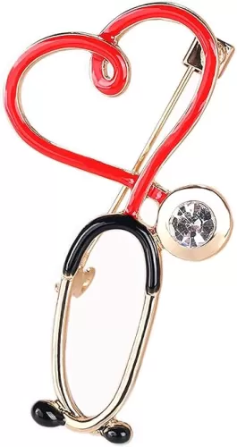 Stethoscope Pins Medical Brooch Nurse Pin Student Graduation Gift Gold Heart-Shaped Pins Lapel Pin Medical Jewelry for Women Alloy Jewelry Accessories Gifts