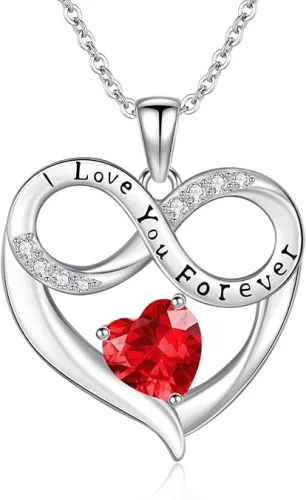 TANGPOET 12 Month Birthstone Necklaces for Women 925 Sterling Silver I Love You Forever Engraved Heart Pendant Jewelry Valentines Mothers Day Birthday Christmas Gifts with 18" +2" Chain