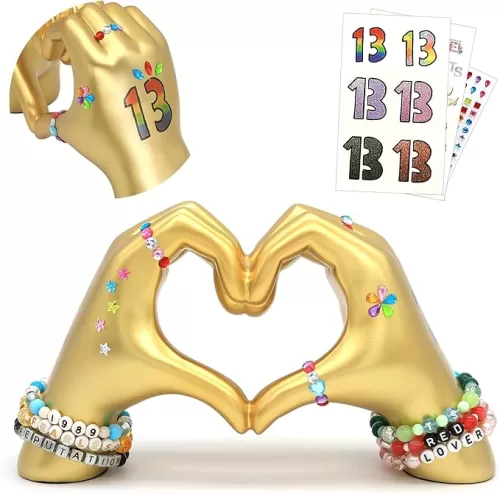 Taylor Merch Gold Heart Hands Sculpture - Aesthetic Love Finger Decor for Living Room Shelves