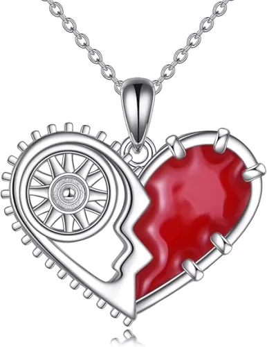 TIGER RIDER Heart 925 Sterling Silver Fidget Necklace Rotatable Broken Heart Pendant Fun Jewelry Gift for Women Birthday Christmas