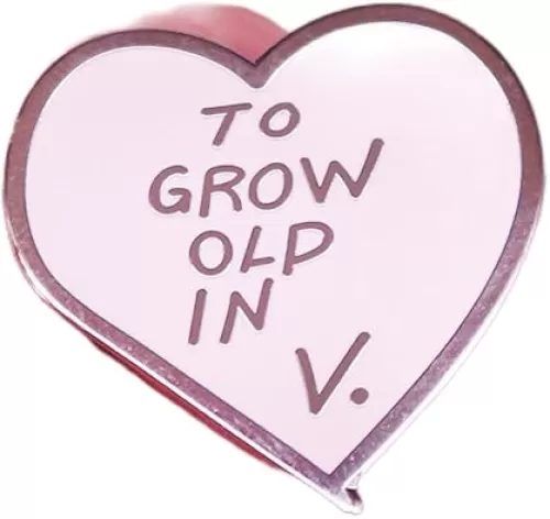TO GROW OLD IN V. Enamel Lapel Pin Pink Heart-shaped Brooch Badge Accessories