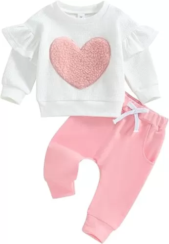 Toddler Baby Girl Clothes Heart Ruffles Long Sleeve Sweatshirt Sweatpants Set Infant Fall Winter Outfits