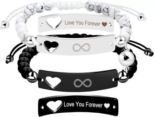 Uloveido White Turquoise & Matte Black Onyx Beads Bracelet Set - His and Hers Mutual Attraction Bracelets Couples Gifts