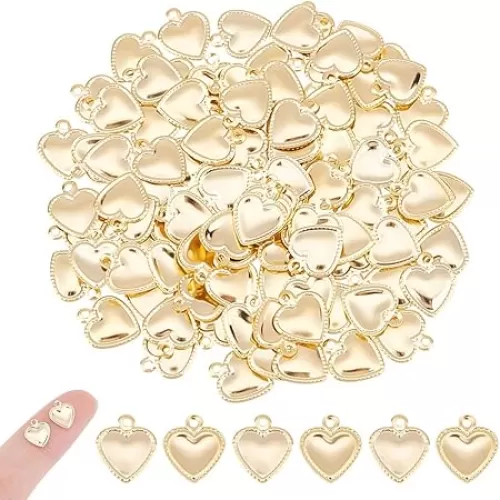 UNICRAFTALE about 100pcs Golden Puffy Tiny Heart Charms Love Stainless Steel Pendants 1mm Small Hole Heart Dangle Charms for DIY Necklace Bracelet Earring Jewelry Making 10x8x0.8mm