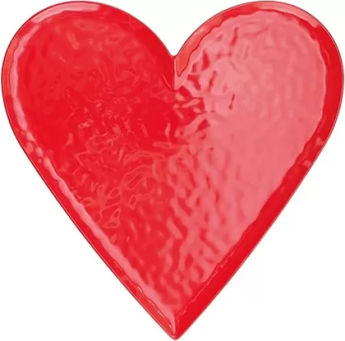 UPware Heart Shaped Melamine Serving Platter, Festive Valentine Party Tray, Holiday Party Dish, for Snacks, Appetizers, and Desserts, Red, 14 x 14 Inch
