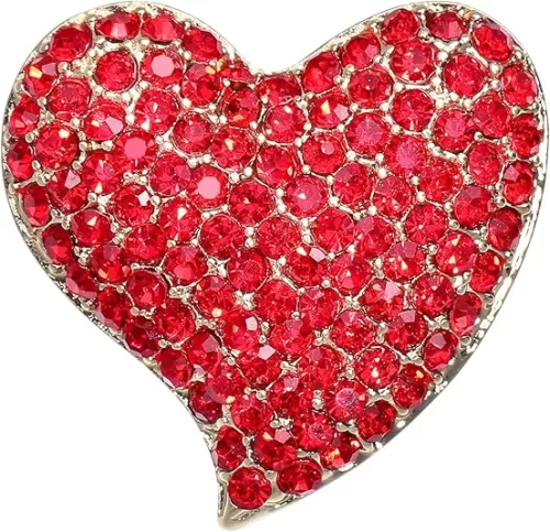 USHOBE Heart Shaped Brooch Red Heart Pins Valentine Crystal Love Mother