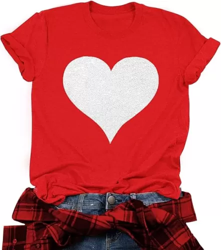 Valentines Shirts for Women: Cute Love Heart Shirt Valentine T Shirt Red Short Sleeve Casual Hearts Tops