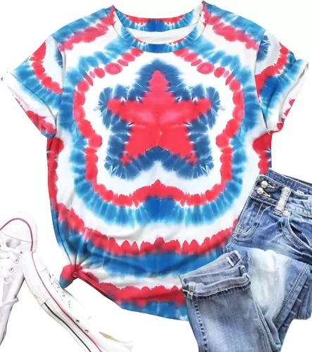 VVNTY American Flag Heart Shirt Women Patriotic T-Shirt 4th of July Graphic Tees Shirts USA Flag Star Stripe Tops