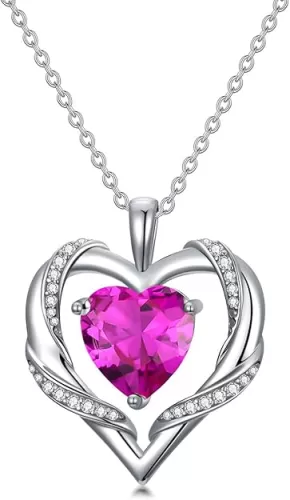 WINNICACA Birthday Gift for Mom Heart Necklace for Women 925 Sterling Silver Birthstone Necklace Jewelry Gift for Women Wife Her Girlfriend Sister