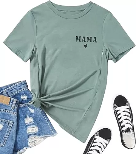 Women Maternity Nursing Shirt Funny Mama Shirt Cute Leopard Heart Graphic Tees Friendly Zip Maternity Breastfeeding Tops