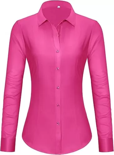 Women's Button Down Shirts Long Sleeve Dress Shirts Collared Fitted Work Office Blouse Tops Wrinkle Free