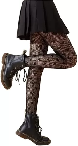 Womens Fishnet Tights in Classic and Sexy Patterned Lace Stockings - Best Fishnet Stockings Patterned Tights for Girls, Womens Goth to Elevate Your Look (Heart)