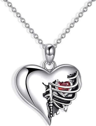YAFEINI 925 Sterling Silver Anatomical Heart Necklace For Women Gothic Anatomical Necklaces Jewelry That Make You Look Cool