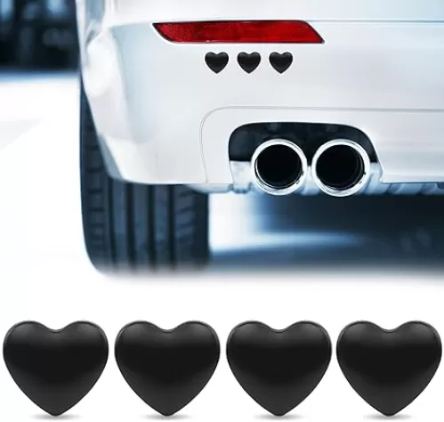 YGMONER Heart Shaped Emblem Metal Sticker 4 Pieces 1.1" x 1" DIY 3D Decorative Stickers for Car Exterior Decor，Phone，Laptop (Black)