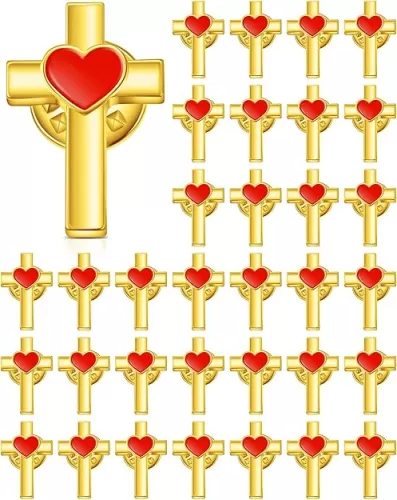 Yinkin Small Cross with Heart Lapel Pins Brooch Bulk Religious Christian Chaplain Funeral Church Prayer Condolence