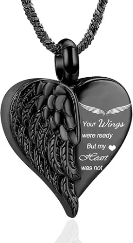 Yinplsmemory Love Heart Urn Necklace for Ashes Keepsake Memorial Cremation Jewelry Stainless Steel Angel Wing Heart Urn Locket Ashes Holder Memorial Urn Jewelry for Human/Pet Ashes