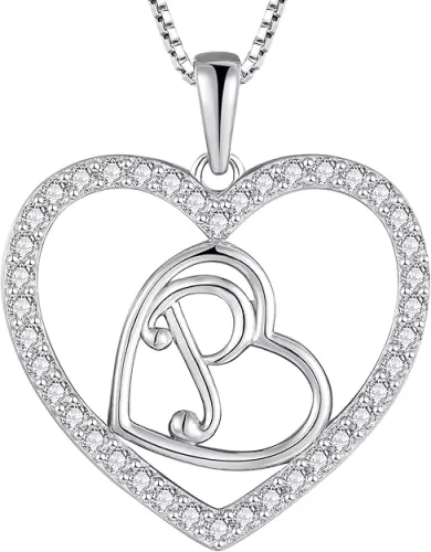YL Initial Necklace 925 Sterling Silver Double Love Heart Letter Pendant A-Z Alphabet Jewelry for Women