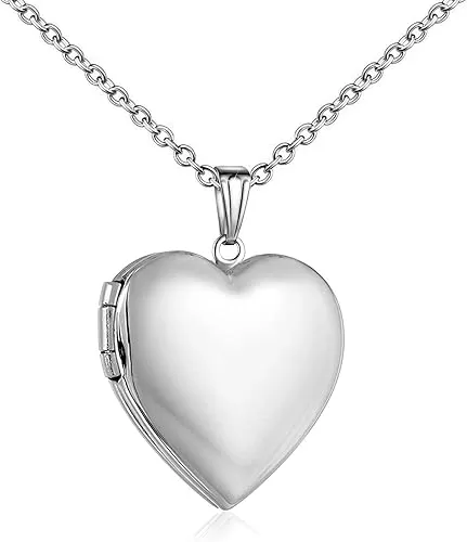 YOUFENG Love Heart Locket Necklace that Holds Pictures Polished Lockets Necklaces Birthday Gifts