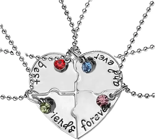 ZAHSY Bff Best Friend Friendship Necklace for 4 Best Friends Crystal Broken Heart Puzzle Necklaces for Best Friend Birthday Gift for Women Friendship Christmas Gift