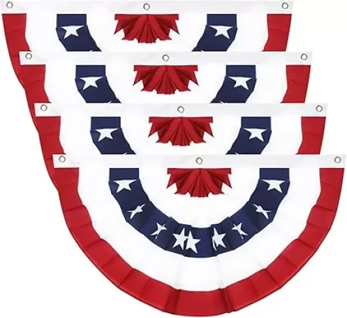 1.5x3Ft 4th of July Decorations Outdoor Patriotic American Pleated Fan Flag Stars and Stripes Banner Fourth of July Veterans Labor Memorial Day Red White and Blue Decor 4Pack
