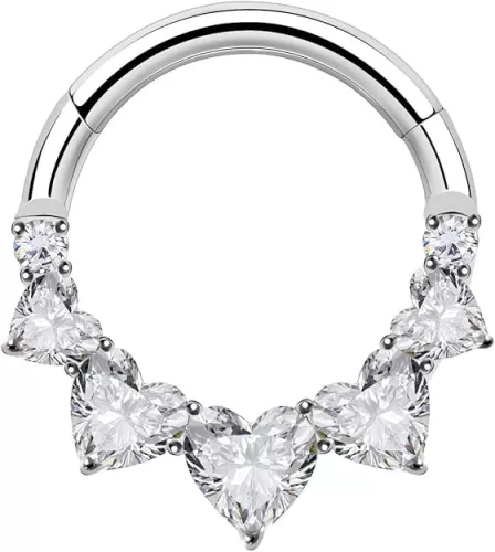 16G Titanium Heart Shape CZ Septum Rings Crystal Nose Ring Body Jewelry Daith Earrings Hinged Segment Helix Clicker Seamless Ring Hypoallergenic Jewelry for Her