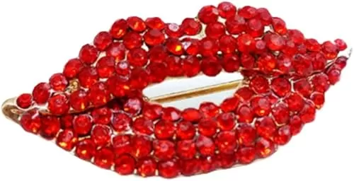 1Pc Red Small Crystal Lip Kiss Brooches Pin Women Alloy Enamel Rhinestone Collar Corsage Jewelry Valentine