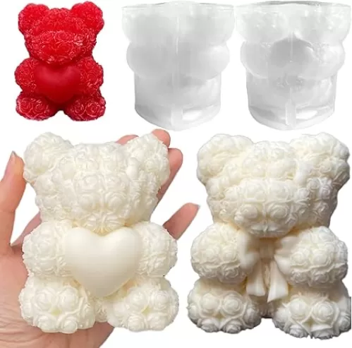2-Pack 3D Rose Bear Candle Molds, Valentine