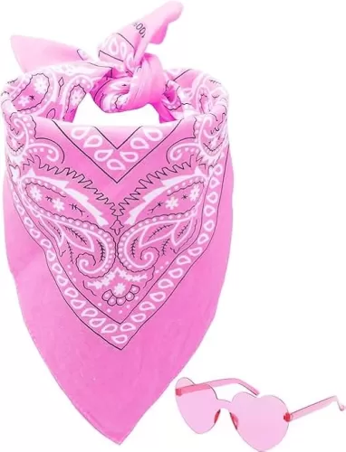 22inch Paisley Pattern Bandanas Pure Cotton kerchiefs&Heart Shaped Sunglasses. Disco Cowgirl Bachelorette Bandanas