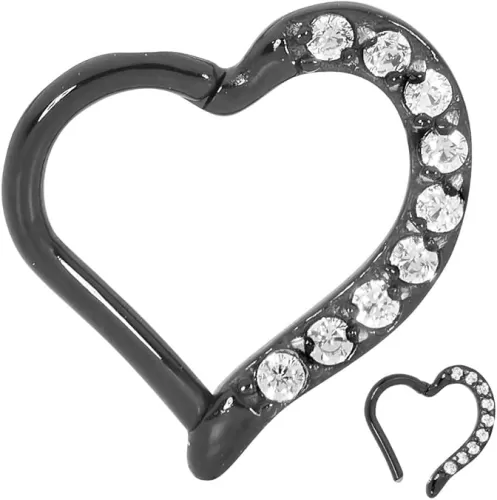 365 Sleepers 316L Surgical Steel Hypoallergenic 16G Love Heart Gem Septum Jewelry Hinged Segment Ring Body Piercing Hoop Lip Rings Helix Cartilage Rook Sleeper Earrings 8mm – 10mm