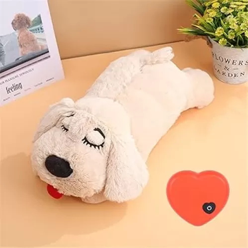 3T group Heartbeat Puppy for Dogs, Puppy Heartbeat Toy Sleep Aid, Puppy Essentials Heartbeat Stuffed Animal Toy for Dog Anxiety Relief Plush Pillow Calming Dog Sleep Toys(Beige)