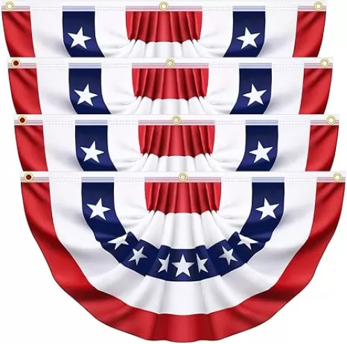 3x6 Ft 4 Pack American Pleated Bunting Fan Flags, Patriotic Half Fan Banner American Flag Decoration Bunting for Outside Red White and Blue Decor Independence Day Memorial Day 4th of july Decorations
