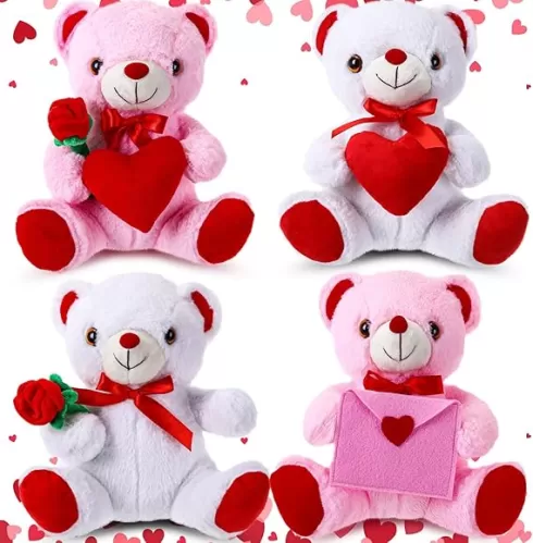 4 Pcs 11.8" Cute Bear Stuffed Animals Plush Bear Gifts for Girlfriend Holding Rose and Heart Plush Soft for Mother