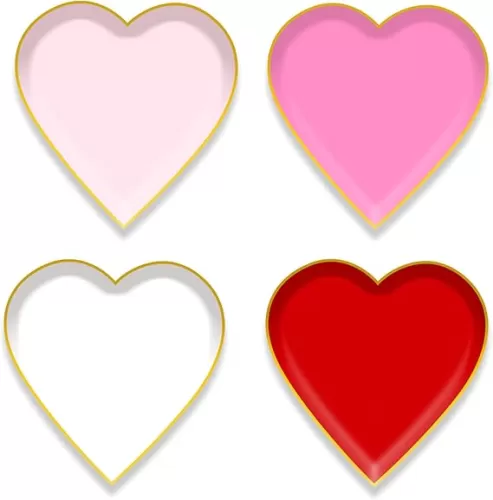 48pcs Heart Shape Valentines Day Paper Plate, 9 inch Pink Red White Heart Shape for Valentine Day Party Decorations