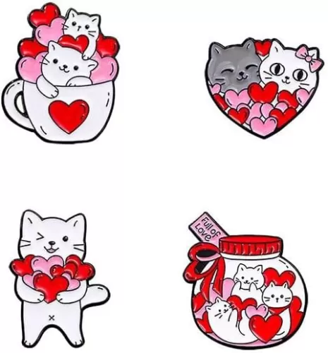 4Pcs Qute Funny Kawaii Pink Cat Brooch for Women Love Heart Cartoon Kitty Cat Paw Pins Animal Lover Birthday Aniversary Thanksgiving Gifts Charm Fashion Jewelry