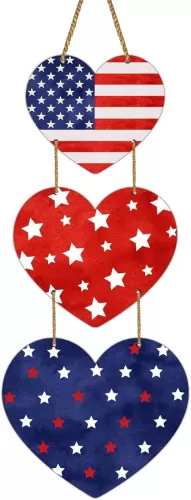 4th of July Decorations Patriotic Wreath Heart Hanging Decor 4th of July Wreaths for Front Door Wooden Front Door Decorations Memorial Day Fourth of July for Porch Wall Indoor Home Decor