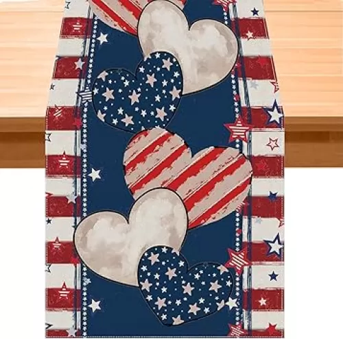 4th of July Decorations Table Runner Memorial Day Table Runner Fourth of July Decorations Independence Day Decor Heart Pattern Patriotic Decor 13x72 Inches Home Party Decor