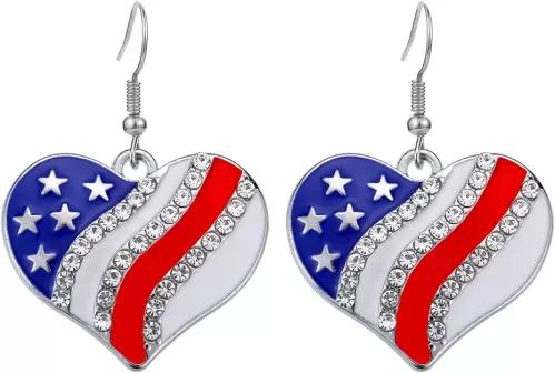 4th of July Patriotic Dangle Earrings for Women, American Flag Striped Acrylic Star Heart Drop Earrings with Sparkly Alloy Design, Independence Day Outfit Accessories for Women