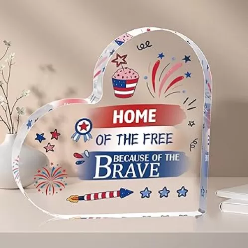 4th of July Table Decorations, Acrylic Heart Plaque Memorial Day Decorations Patriotic Decor, Red White and Blue Americana Home USA Sign for Independence Day Fourth of July, 3.9 * 3.9 * 0.6 Inches