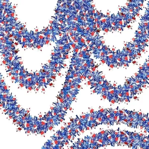 50FT 4th of July Decorations 4th of July Garland Red White and Blue Tinsel Patriotic Garland for Celebration Holiday Red White and Blue Decor Memorial Day Independence Day